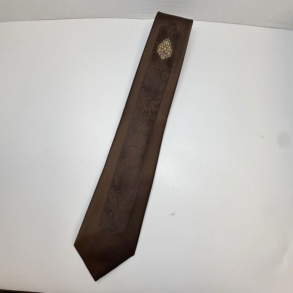 Vintage Liebert Embroidery Skinny Brown Neck Tie
